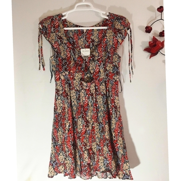 Free People Maroon Short Sleeve Mini A-Line Dress - Picture 4 of 5